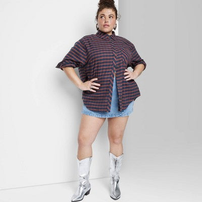  Women's Oversized Button-Down Flannel Shirt - Wild Fable™ Plaid