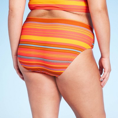  Women's Mid-Rise Full Coverage Hipster Bikini Bottom - Wild Fable™ Red Striped