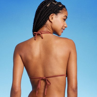  Women's Flower Charm Lurex Plisse Textured Triangle Bikini Top - Wild Fable™