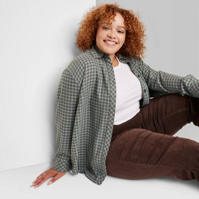  Women's Oversized Button-Down Flannel Shirt - Wild Fable™ Plaid