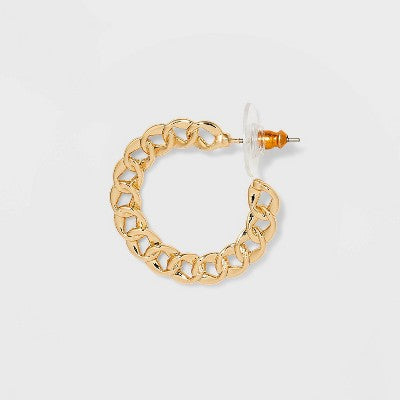  Frozen Chain And Chunky Hoop Trio Earring Set 3pc - Wild Fable™ Gold: Nickel-Free Metal Jewelry