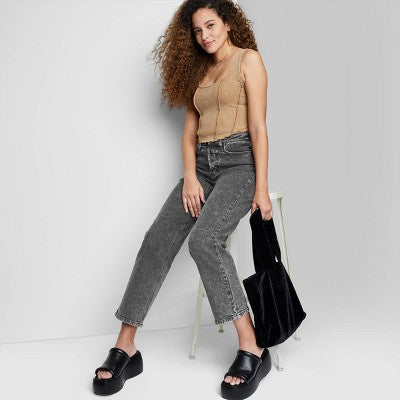  Women's Super-High Rise Straight Jeans - Wild Fable™ Black Wash