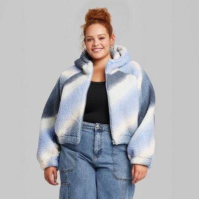  Women's Faux Shearling Full Zip-Up Sweatshirt - Wild Fable™