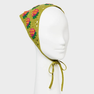  Knitted Strawberry Headscarf - Wild Fable™ Green: Acrylic Hair Wrap For Styling & Securing