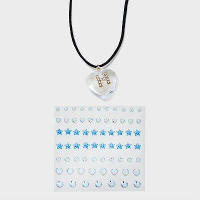  Acrylic Heart With Face Gems Pendant Necklace - Wild Fable™ Clear/Black