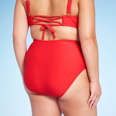  Women's High Waist Cheeky Bikini Bottom - Wild Fable™ Red