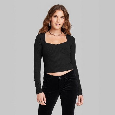  Women's Long Sleeve Sweetheart Neck Seamless Shirt - Wild Fable™