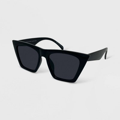  Women's Plastic Angular Solid Cateye Sunglasses - Wild Fable™ Black