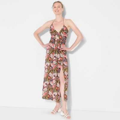  Women's Ruched Maxi Halter A-Line Dress - Wild Fable™ Assorted Pinks Floral