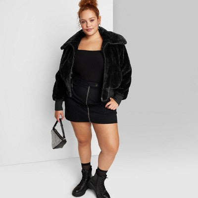  Women's Faux Fur Bomber Jacket - Wild Fable™