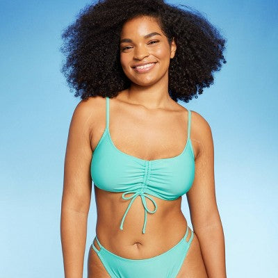  Women's Ruched Drawstring Front Bralette Bikini Top - Wild Fable™