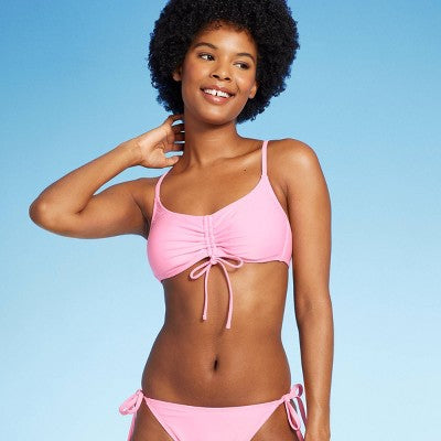  Women's Ruched Drawstring Front Bralette Bikini Top - Wild Fable™