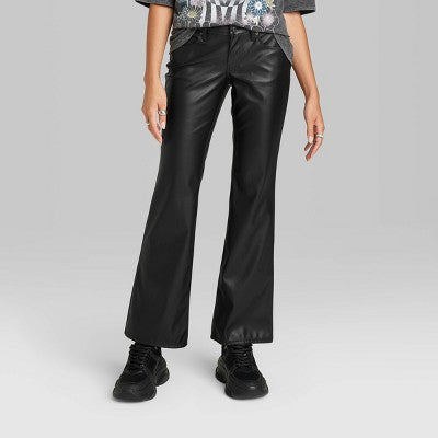  Women's Low-Rise Faux Leather Flare Pants - Wild Fable™