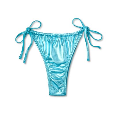  Women's Foil Strappy Extra High Leg Super Cheeky Bikini Bottom - Wild Fable™ Teal Blue
