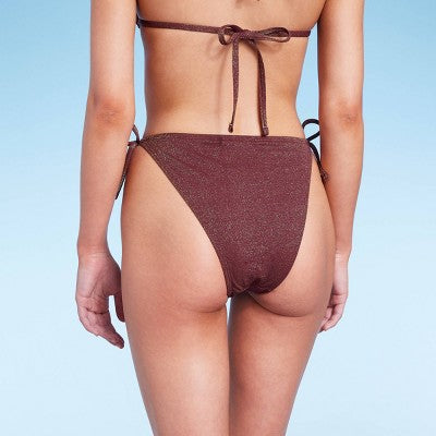  Women's Side-Tie High Leg Extra Cheeky Bikini Bottom - Wild Fable™ Brown