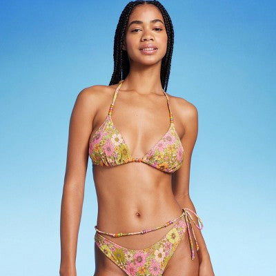  Women's Beaded Strap Triangle Bikini Top - Wild Fable™