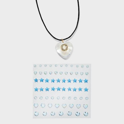  Acrylic Heart With Face Gems Pendant Necklace - Wild Fable™ Clear/Black