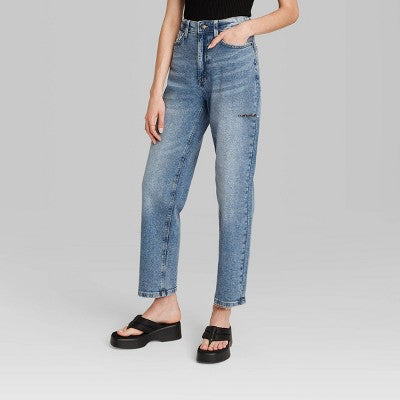  Women's High-Rise 90's Relaxed Slashed Straight Jeans - Wild Fable™ Medium Wash