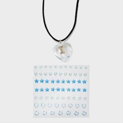  Acrylic Heart With Face Gems Pendant Necklace - Wild Fable™ Clear/Black
