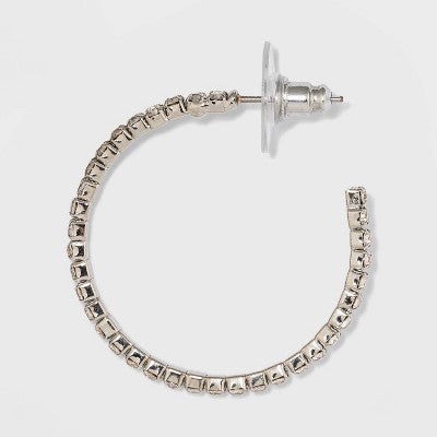  Trio Imitation Rhodium With Glass Crystal Rhinestone Hoop Stud Earring Set 3pc - Wild Fable™ White Crystal: Sparkly Hoops, Nickel-Free Metal
