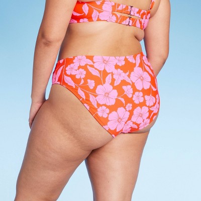  Women's Low-Rise Hipster Bikini Bottom - Wild Fable™ Orange/Pink Tropical Print