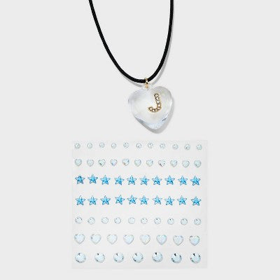  Acrylic Heart With Face Gems Pendant Necklace - Wild Fable™ Clear/Black
