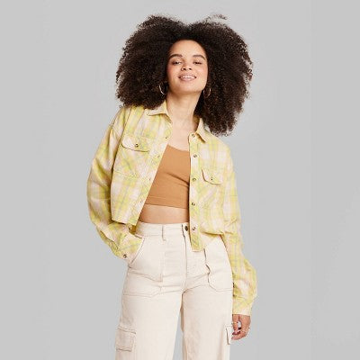  Women's Long Sleeve Cropped Button-Down Shirt - Wild Fable™