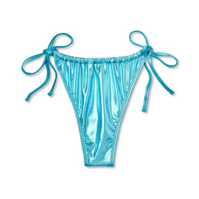  Women's Foil Strappy Extra High Leg Super Cheeky Bikini Bottom - Wild Fable™ Teal Blue