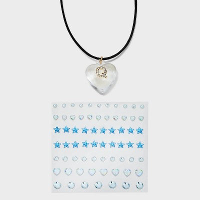  Acrylic Heart With Face Gems Pendant Necklace - Wild Fable™ Clear/Black