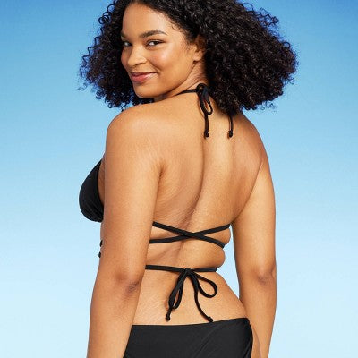  Women's Triangle Wrap Bikini Top - Wild Fable™ Black