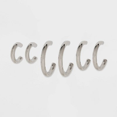  Tubular Hoop Earring Set 3pc - Wild Fable™ Silver: Nickel-Free Jewelry For Teens And Adults, Post Closure