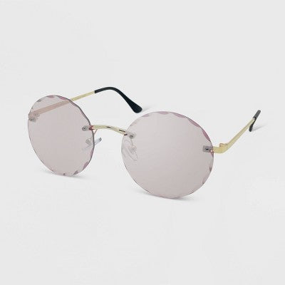  Women's Metal Rimless Beveled Mirror Round Sunglasses - Wild Fable™ Rose Gold