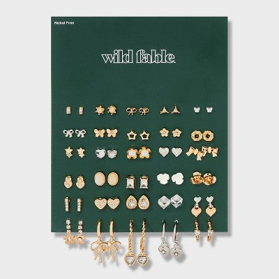  Flower Bow And Heart Earring Set 30pc - Wild Fable™ Gold