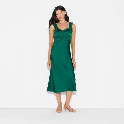  Women's Ruched Midi Bodycon Dress - Wild Fable™ Dark Green
