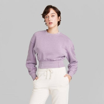  Women's Cropped Crewneck Pullover Sweatshirt - Wild Fable™
