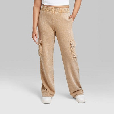  Women's High-Rise Wide Leg Fleece Cargo Pants - Wild Fable™