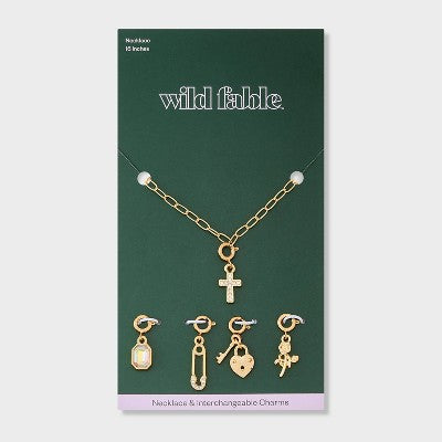  Build Your Own Cross And Rose Charm Necklace - Wild Fable™ Gold