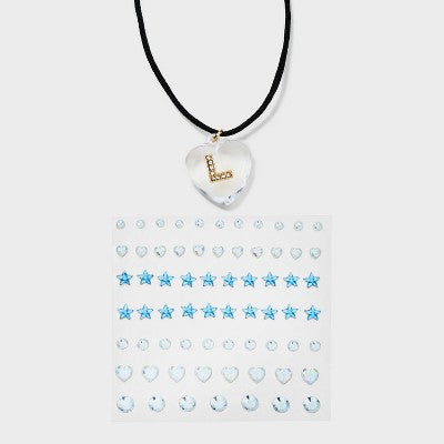  Acrylic Heart With Face Gems Pendant Necklace - Wild Fable™ Clear/Black