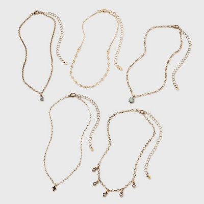  Mixed Charms And Tassel Choker Necklace Set 5pc - Wild Fable™ Gold