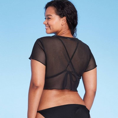  Women's Mesh Cover Up Short Sleeve Crop Top - Wild Fable™