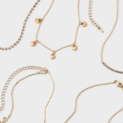  Bling Heart Choker Necklace Set 5pc - Wild Fable™ Gold
