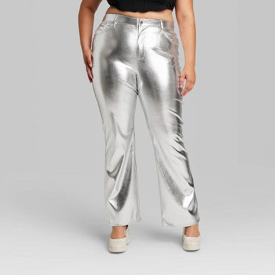  Women's High-Rise Metallic Flare Pants - Wild Fable™