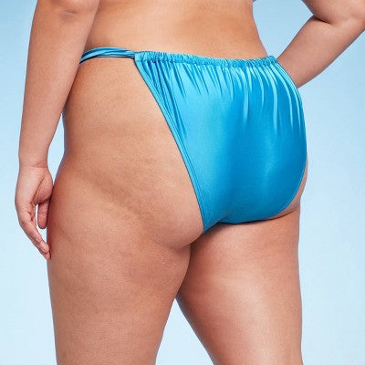  Women's Wide Strap Extra Cheeky High Leg Bikini Bottom - Wild Fable™ Shiny Blue