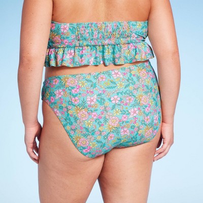  Women's Mid-Rise Cheeky High Leg Bikini Bottom - Wild Fable™ Green Floral Print