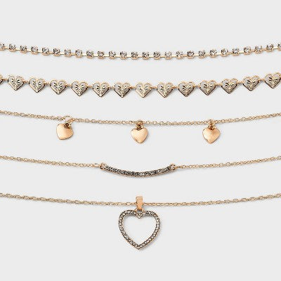  Bling Heart Choker Necklace Set 5pc - Wild Fable™ Gold