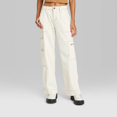  Women's High-Rise Cargo Baggy Jeans - Wild Fable™ Off-White