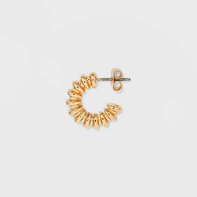  Textured Hoop Trio Earring Set 3pc - Wild Fable™ Gold: Glass & Nickel-Free Metal, Zinc Alloy