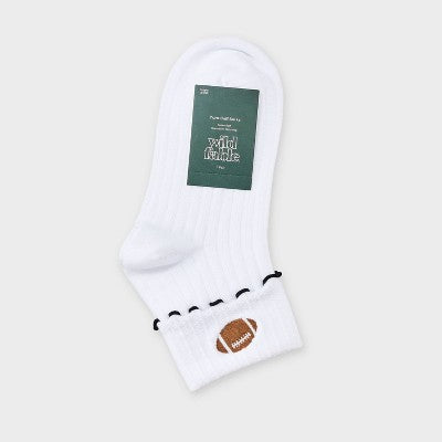  Women's Game Day Embroidered Football Pointelle Bobby Socks With Lettuce Edge Cuff - Wild Fable™