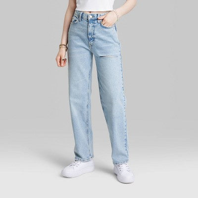  Women's High-Rise 90's Relaxed Slashed Straight Jeans - Wild Fable™ Light Wash