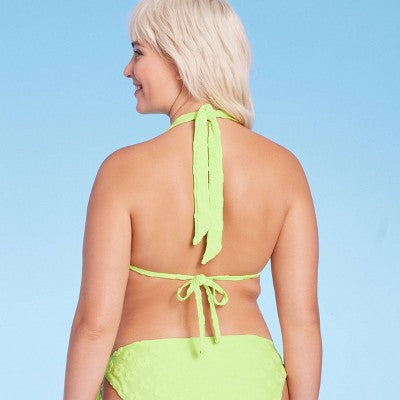  Women's Daisy Textured Ring Front Triangle Bikini Top - Wild Fable™ Green
